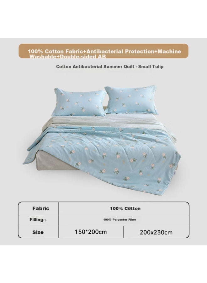 Mlily Summer Cooling Quilt, 100% Pure Cotton, Air Conditioning Blanket, Summer Pure Cotton Cooling Quilt, Machine Washable Fiber Quilt, Tulip