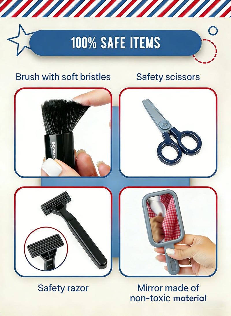 مي فازا مجموعة ألعاب صالون تصفيف الشعر للأطفال مكونة من 24 قطعة، طقم حلاقة تظاهري لقص الشعر للأولاد مع مجفف شعر وماكينة حلاقة وشفرات ومكواة مسطحة ومقص وإكسسوارات تصفيف الشعر وهدايا عيد الميلاد - Image 5