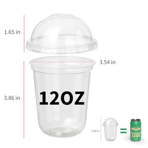 Songtaste 50 Pcs Disposable Plastic Cups,12 Oz Clear Plastic Parfait Cups with Dome Lids and No Hole,Dessert Yogurt Fruit Holders for Kids,Take Away Breakfast and Snacks,Cold Drinks,Ice Cream,Fruit - Image 5