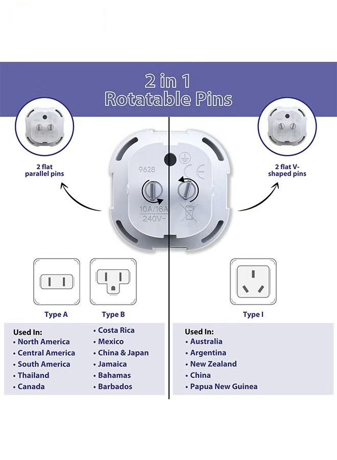 محول كهرباء من نوع G لـ A وB للتحويل من المقابس البريطانية الى امريكا‏ وكندا واليابان وتايلند والمكسيك وجامايكا وجمهورية الدومينيكان وبربادوس والصين والخ، 3 قطع بـ 2 دبوس مسطح للسفر (ابيض) - Image 4