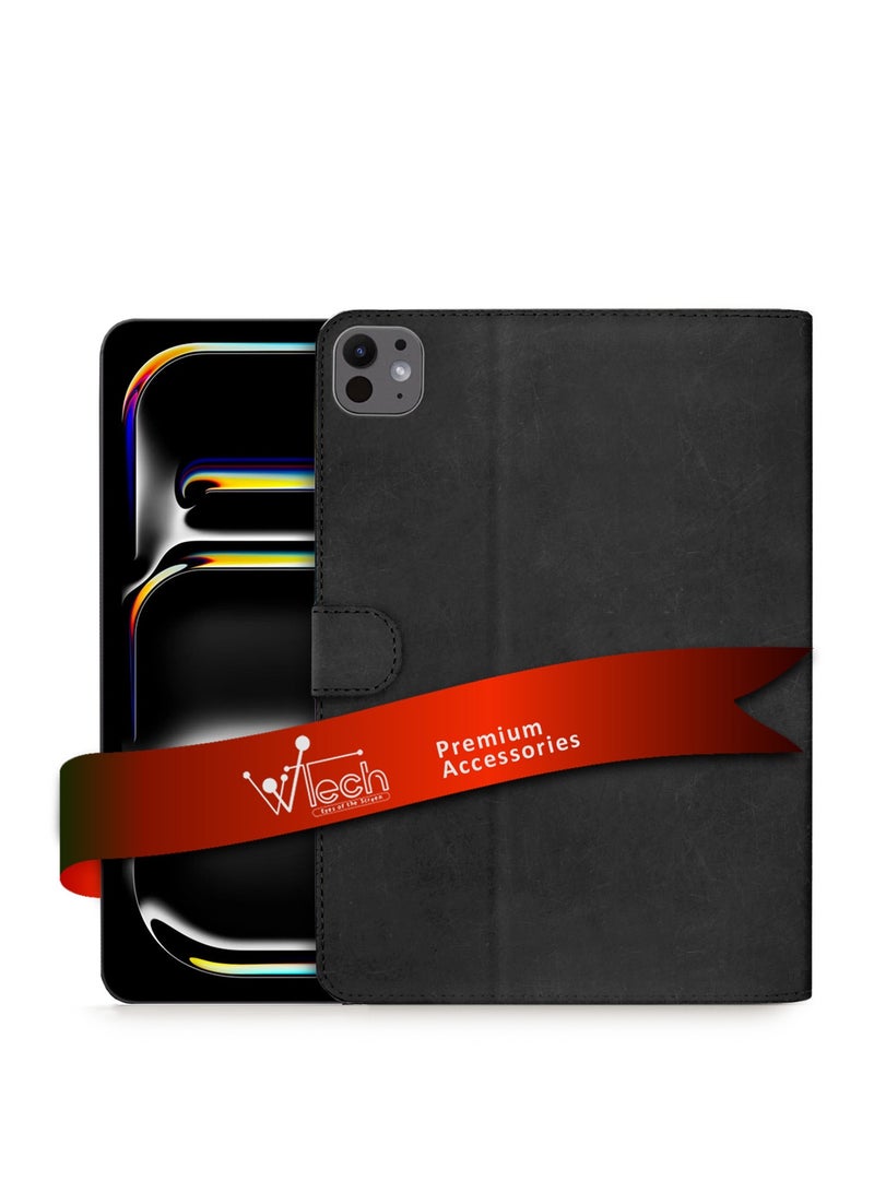 Wtech PU Leather Magnetic Closure Flip Case Cover For Apple iPad Pro 13 5G 2025 (7th Generation) 13 Inch Black - Image 1