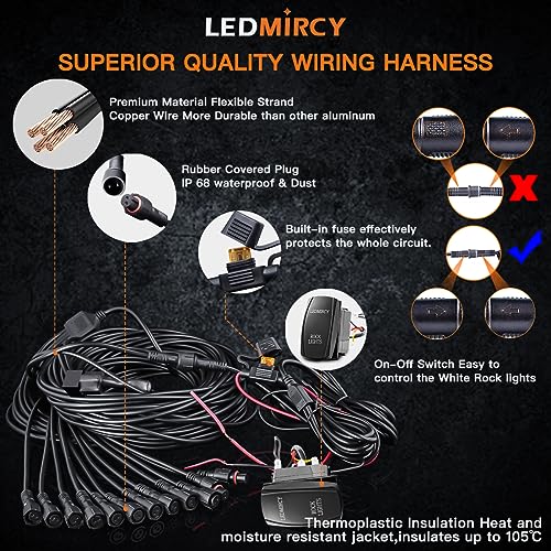 LEDMIRCY R4 Pure White LED Rock Lights Kit with Roker Switch Wire Harness 12PCS Rock Lights White for Offroad Trucks ATV UTV SUV Underglow Lights Trail Rig Lights Under Body High Power Waterproof - Image 5