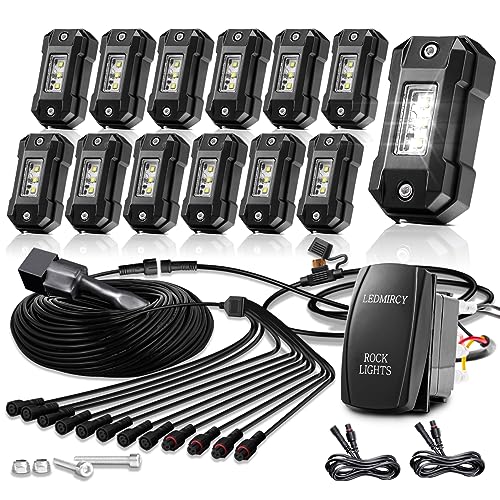 LEDMIRCY R4 Pure White LED Rock Lights Kit with Roker Switch Wire Harness 12PCS Rock Lights White for Offroad Trucks ATV UTV SUV Underglow Lights Trail Rig Lights Under Body High Power Waterproof - Image 1