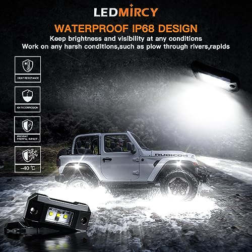 LEDMIRCY R4 Pure White LED Rock Lights Kit with Roker Switch Wire Harness 12PCS Rock Lights White for Offroad Trucks ATV UTV SUV Underglow Lights Trail Rig Lights Under Body High Power Waterproof - Image 3