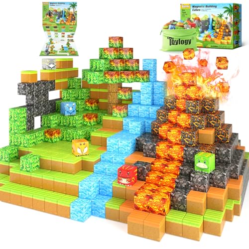 Toylogy Dinosaur Toys Magnetic BlocksBuild Mine Magnet World Volcano Edition Kids Toy for 3 Year Old Boys and Girls Building Blocks Toddler Toys Games Through Jurassic Learning Sensory Toy Gifts - Image 1