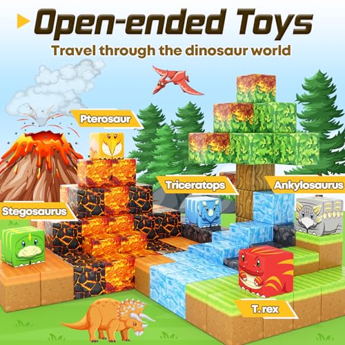 Toylogy Dinosaur Toys Magnetic BlocksBuild Mine Magnet World Volcano Edition Kids Toy for 3 Year Old Boys and Girls Building Blocks Toddler Toys Games Through Jurassic Learning Sensory Toy Gifts - Image 5