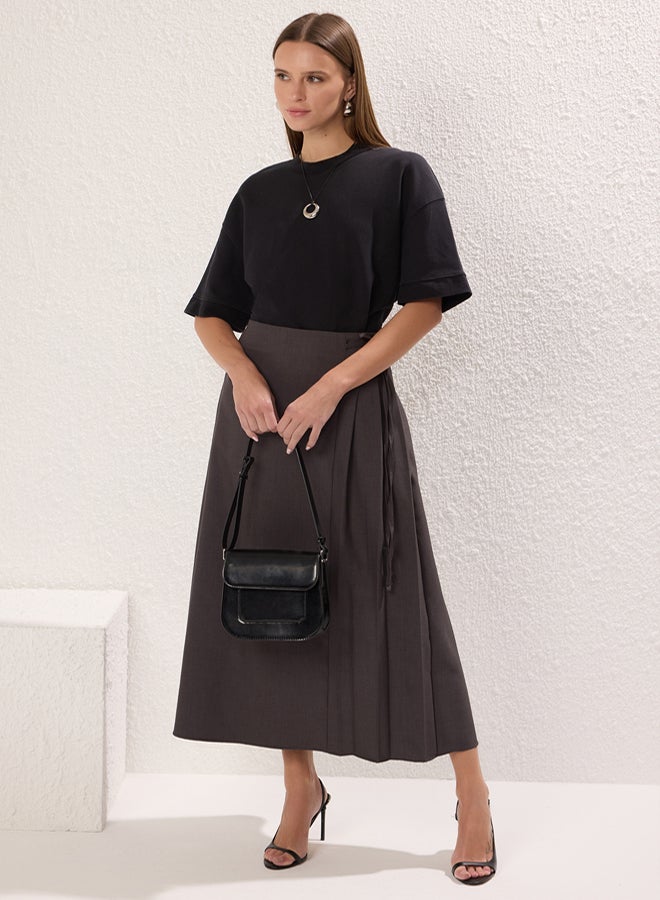 trendyol Anthracite Woven Skirt Pleated Detail, - Image 3