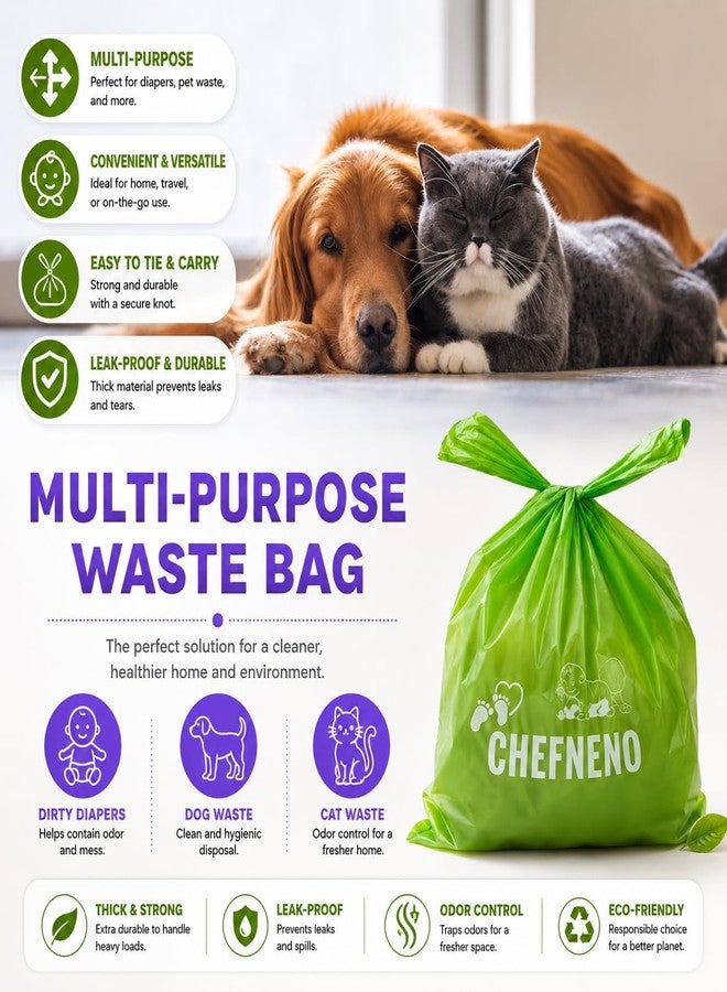 CHEFNENO Baby Diaper Bag Disposable Biodegradable Unscented Easy Tie Handles (500 Bags) Made w/EPI Additive Bulk Diaper Sacks Dog Poop Waste Bags Cat Litter Clump & Poop Bags Sanitary Pad Waste Bags (500 ct.) - Image 5