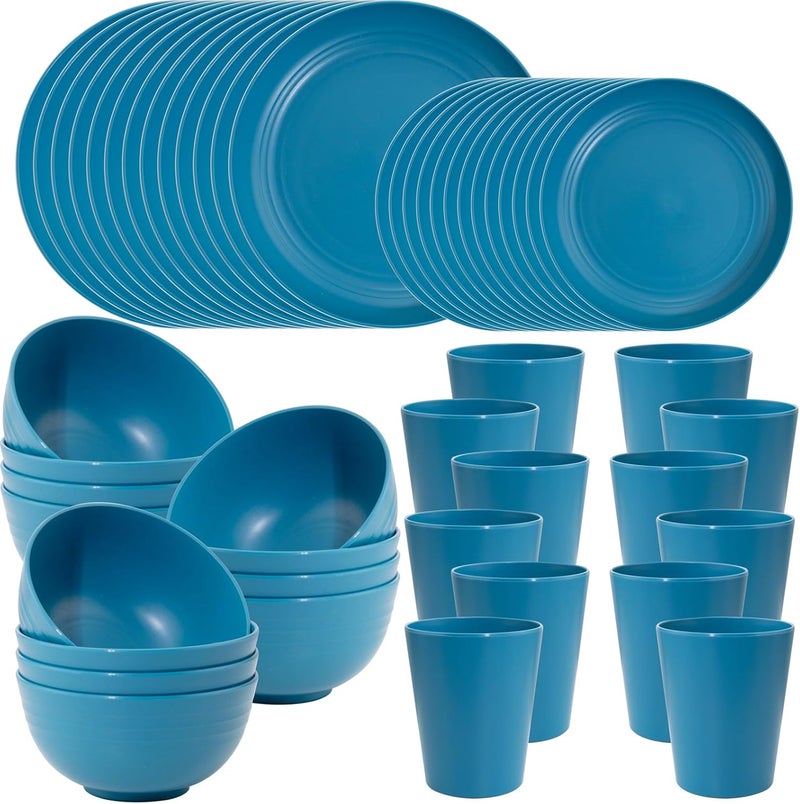 LIYH Love in your heart LIYH 48pcs Blue Wheat Straw Dinnerware Plates and Bowls Set Camping Dish Set for 12 Plastic Dinnerware Set Dishwasher Safe Dinnerware Set Unbreakable Plastic Camper Dish Sets - Image 1