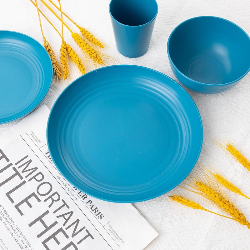 LIYH Love in your heart LIYH 48pcs Blue Wheat Straw Dinnerware Plates and Bowls Set Camping Dish Set for 12 Plastic Dinnerware Set Dishwasher Safe Dinnerware Set Unbreakable Plastic Camper Dish Sets - Image 5