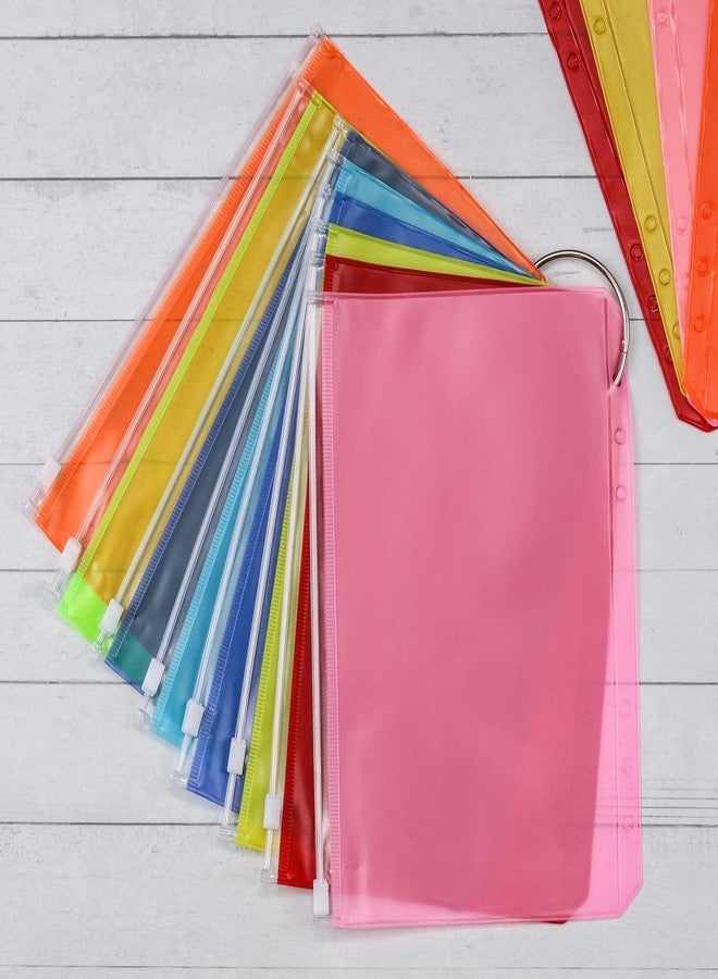 acDesign 24Pcs A5 Binder Pockets 6 Holes Zipper Binder Pouch for Cash,ID Card,Credit Card, 8 Colors - Image 4