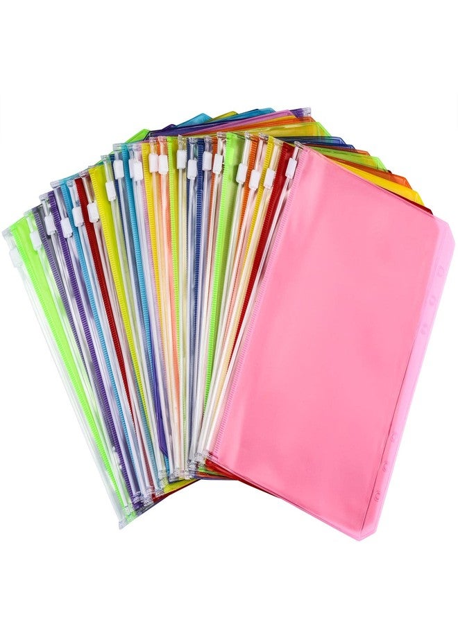 acDesign 24Pcs A5 Binder Pockets 6 Holes Zipper Binder Pouch for Cash,ID Card,Credit Card, 8 Colors - Image 1