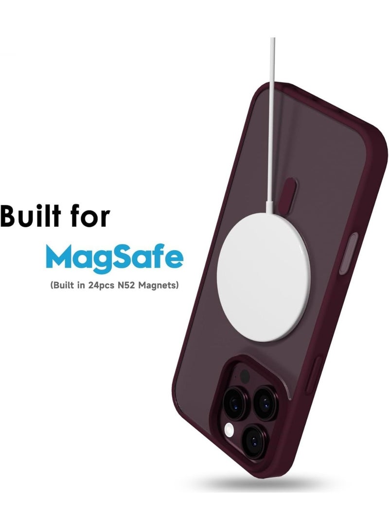 أكاليكس جراب مغناطيسي شفاف لهاتف آيفون 16 برو [مقاوم للصدمات ونحيف] غطاء خلفي صلب شفاف مع حماية عالية الجودة | أحمر داكن - Image 4