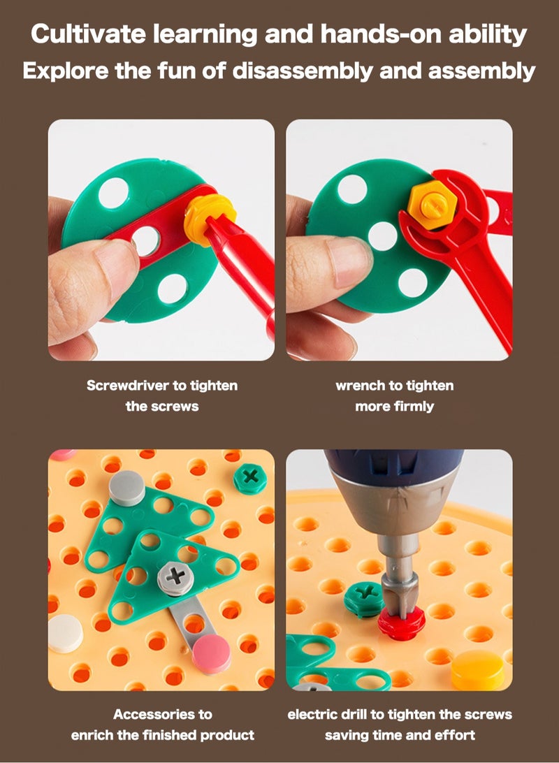 GGOOT Dog shaped toolbox toys -203 pieces of creative drilling set toys (including screwdriver tool toys, electric drill toys, electric drill requires buyer to prepare 2 AA batteries), rainbow fasteners for creative drilling toys, STEM building set toys, can help children improve their intelligence, thinking, and hands-on abilities - Image 5