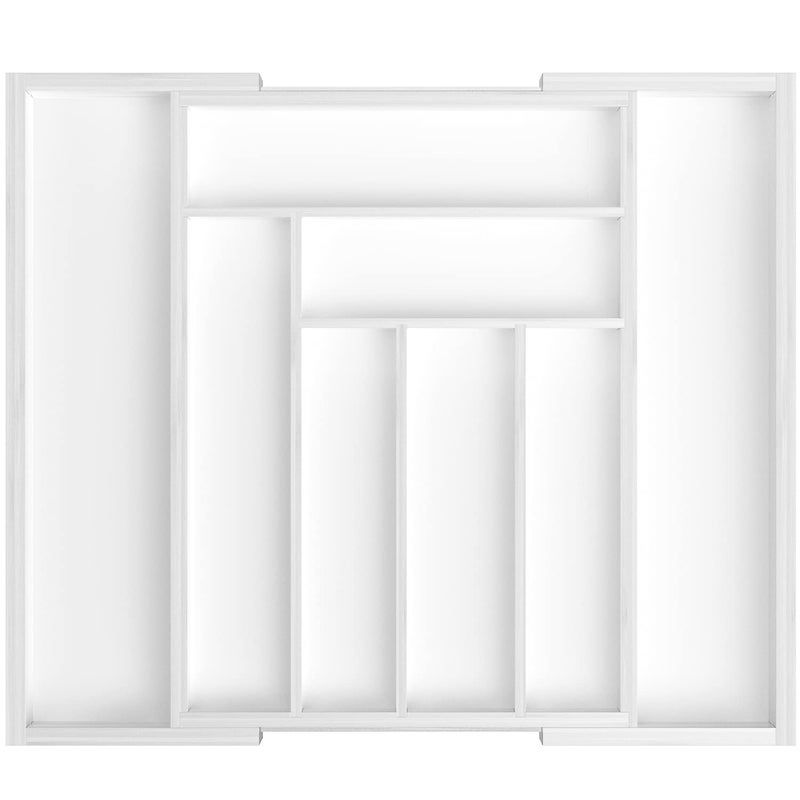 Pipishell Bamboo Expandable Drawer Organizer for Utensils Holder, Adjustable Cutlery Tray, Wood Drawer Dividers Organizer for Silverware, Flatware, Knives in Kitchen, Bedroom, Living Room (White) - Image 1