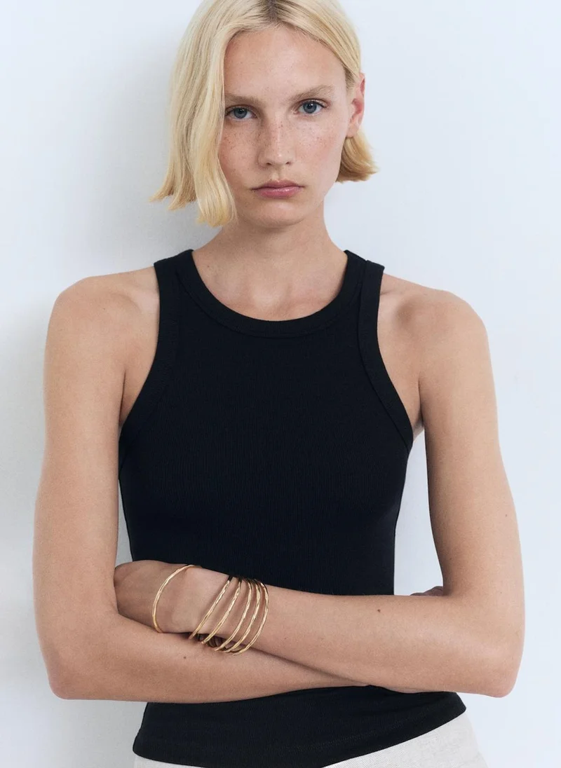 مانجو Ribbed cotton-blend top