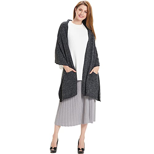 Hanerdun's Womens Thick Knit Wrap Soft Warm Shawl Winter Scarf With Pocket, Black, One Size - Image 3