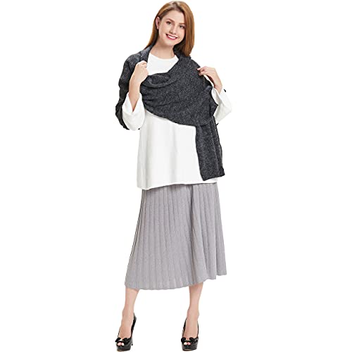 Hanerdun's Womens Thick Knit Wrap Soft Warm Shawl Winter Scarf With Pocket, Black, One Size - Image 4