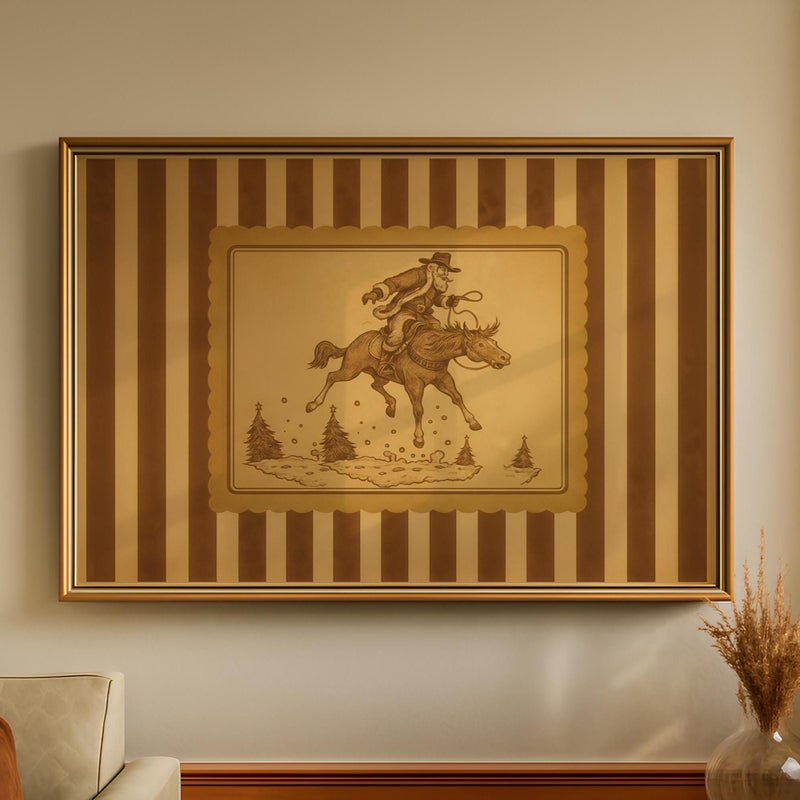 TNESSENTIAL Cowboy Santa Wall Art Print – Vintage Western Christmas Poster, Rustic Holiday Decor, Funny Santa Claus Riding Horse, Country Christmas Gift - Image 1