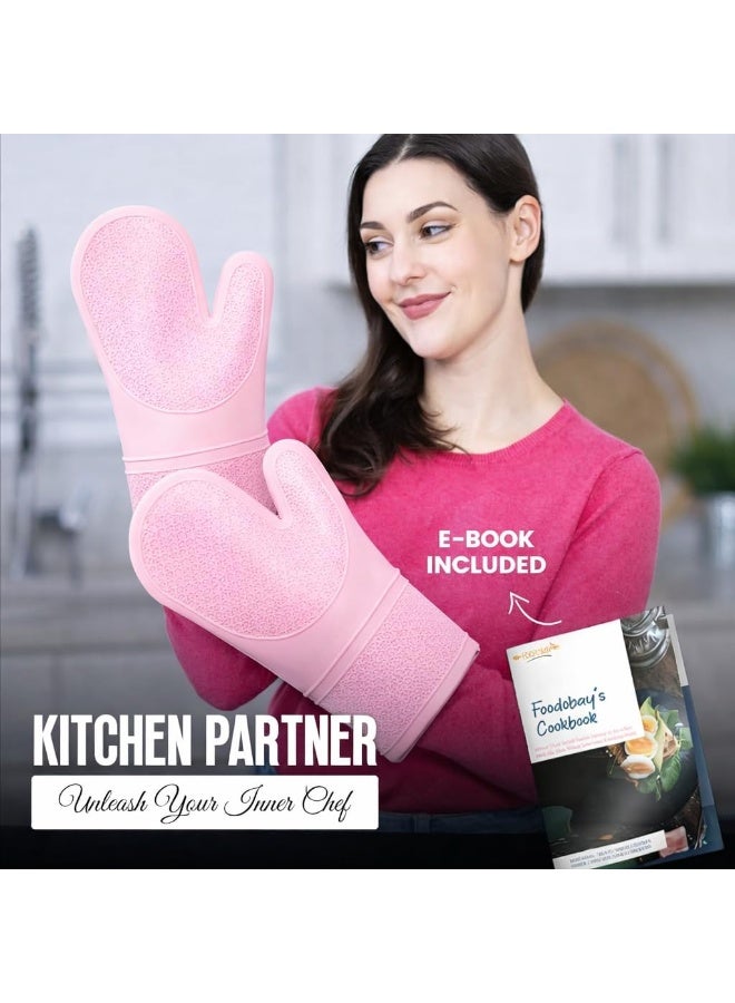 زوج من قفازات الفرن المصنوعة من السيليكون، قفازات طويلة للغاية مقاومة للحرارة، مصنفة حتى 260 درجة، مرنة، مانعة للانزلاق، تحمي أثناء الطهي والخبز، بطانة داخلية ناعمة، طقم حامل أواني المطبخ (وردي) - Image 5
