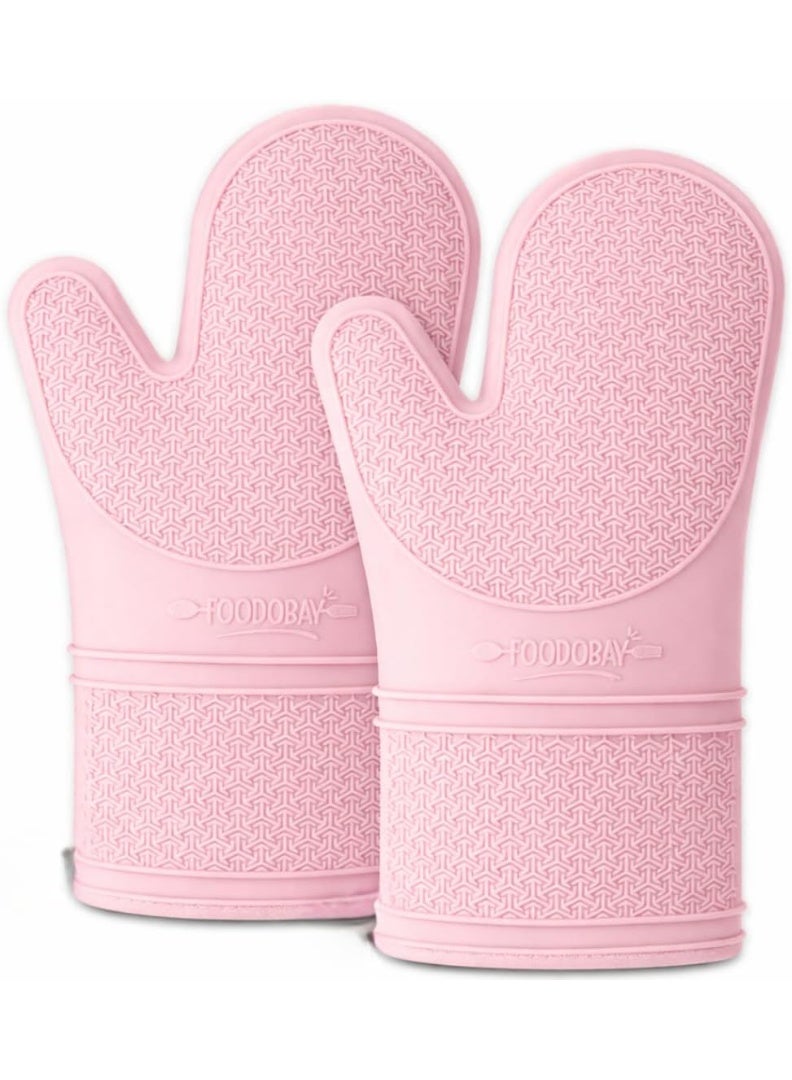 زوج من قفازات الفرن المصنوعة من السيليكون، قفازات طويلة للغاية مقاومة للحرارة، مصنفة حتى 260 درجة، مرنة، مانعة للانزلاق، تحمي أثناء الطهي والخبز، بطانة داخلية ناعمة، طقم حامل أواني المطبخ (وردي) - Image 1