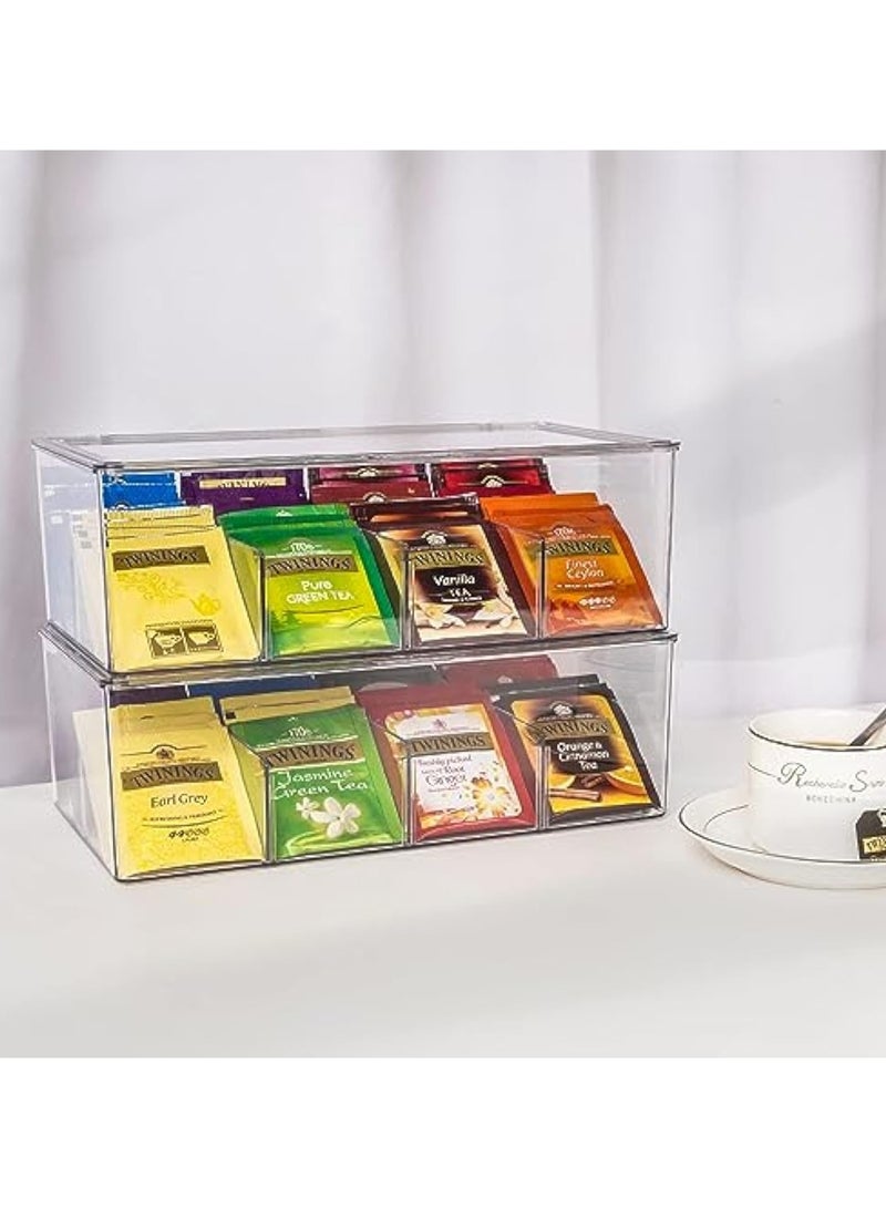 Arabest منظم أكياس الشاي صندوق تخزين شفاف من الأكريليك مع غطاء، حامل أكياس الشاي البلاستيكي قابل للتكديس منظم أكياس الشاي لحاوية موزع أكياس الشاي للخزانة والمخزن والكونتر - شفاف - Image 2