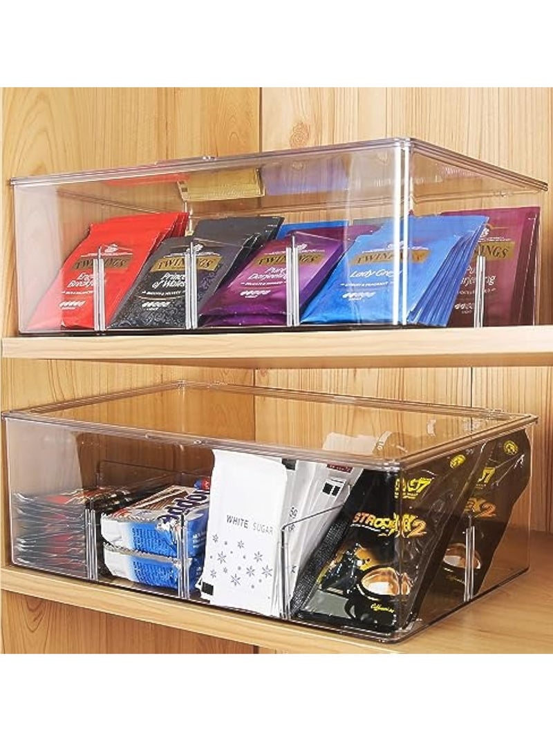 Arabest منظم أكياس الشاي صندوق تخزين شفاف من الأكريليك مع غطاء، حامل أكياس الشاي البلاستيكي قابل للتكديس منظم أكياس الشاي لحاوية موزع أكياس الشاي للخزانة والمخزن والكونتر - شفاف - Image 3