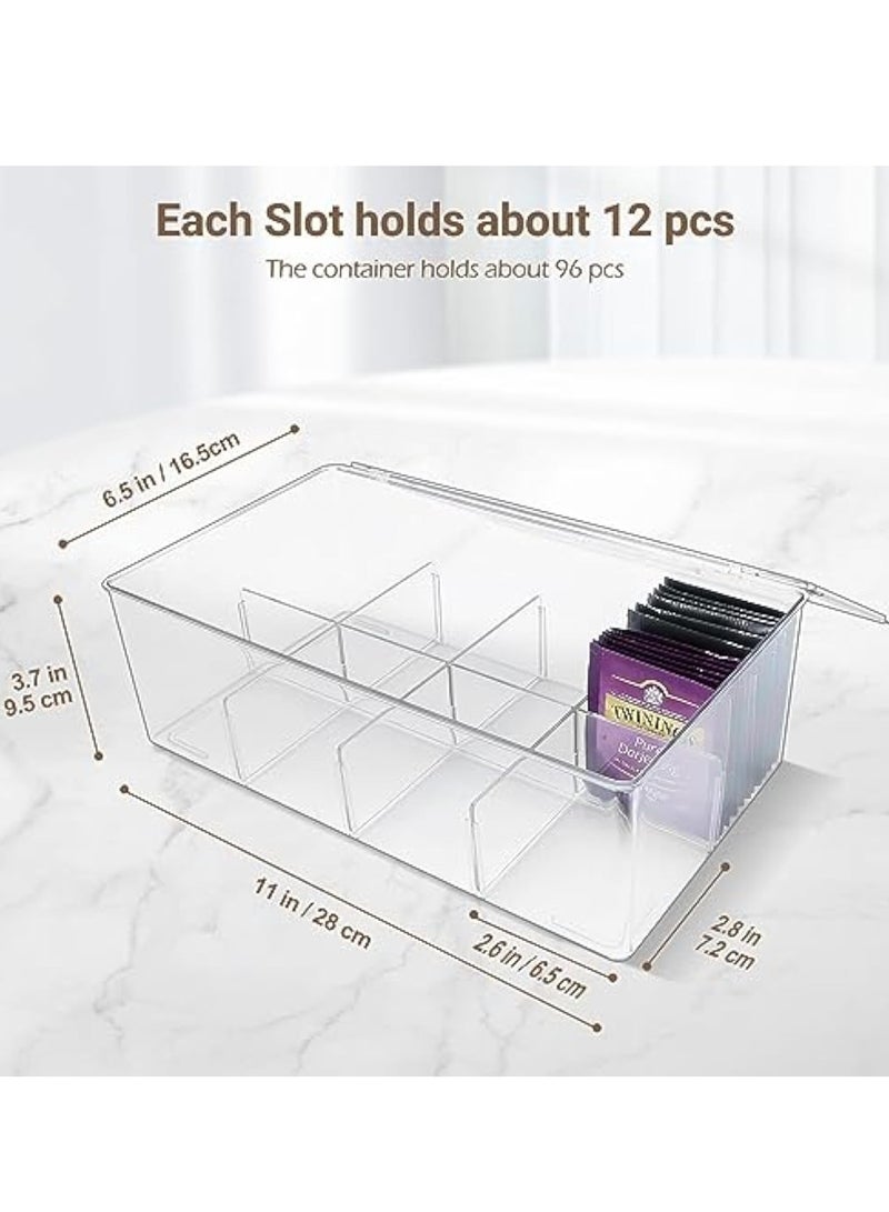 Arabest منظم أكياس الشاي صندوق تخزين شفاف من الأكريليك مع غطاء، حامل أكياس الشاي البلاستيكي قابل للتكديس منظم أكياس الشاي لحاوية موزع أكياس الشاي للخزانة والمخزن والكونتر - شفاف - Image 4