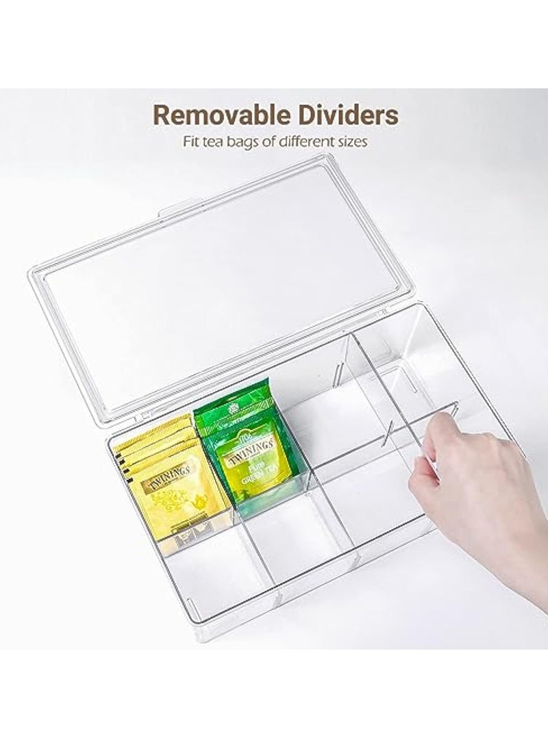 Arabest منظم أكياس الشاي صندوق تخزين شفاف من الأكريليك مع غطاء، حامل أكياس الشاي البلاستيكي قابل للتكديس منظم أكياس الشاي لحاوية موزع أكياس الشاي للخزانة والمخزن والكونتر - شفاف - Image 5