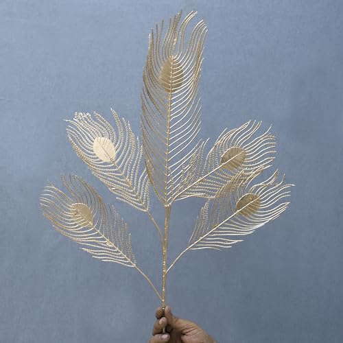 VIKIJO 2 Pcs Artificial Flower with Golden Leaf Fake Flowers Sticks Bunch Decorative Items for Wedding Party Decoration Home, Living Room Table Decoration Plants (Without Vase Pot) - Image 4