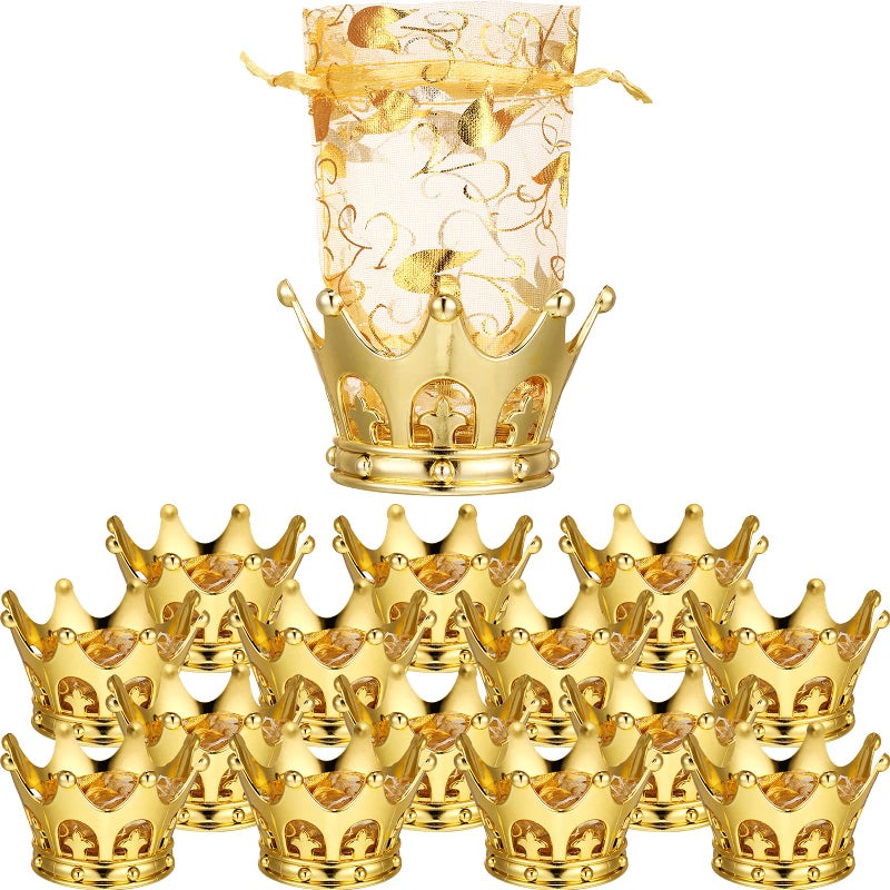 Jetec Gold Fillable Crown Goblet with Pouch for Candy Chocolate Cake Dessert Storage Decoration for Wedding Birthday Party15 Pieces