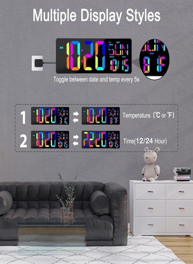 XREXS Large Digital Wall Clock with Remote Control, 17 Inch LED Large Display Count Up & Down Timer, Adjustable Brightness RGB Color Changing Clock Alarm Clock for Home, Gym, Office and Classroom - Image 4