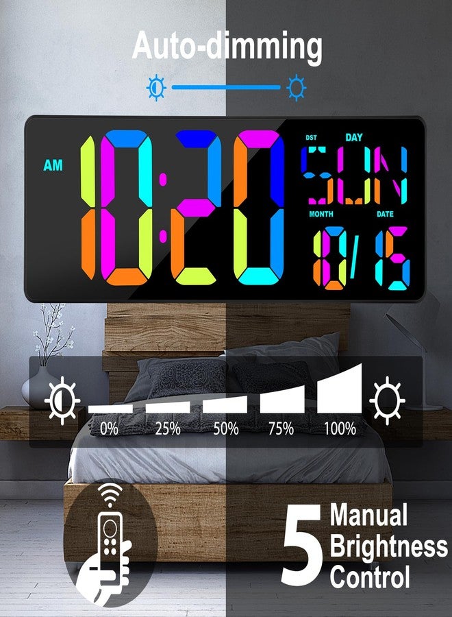 XREXS Large Digital Wall Clock with Remote Control, 17 Inch LED Large Display Count Up & Down Timer, Adjustable Brightness RGB Color Changing Clock Alarm Clock for Home, Gym, Office and Classroom - Image 3