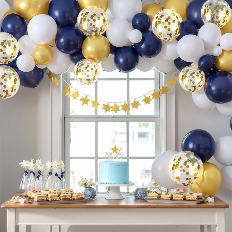 Zesliwy Navy Blue Gold Confetti Balloons Set,50pcs 12inch Royal Dark Blue Metallic Gold White Latex Balloons with Ribbon for Birthday Wedding Graduation Bridal Shower Party Decorations - Image 4