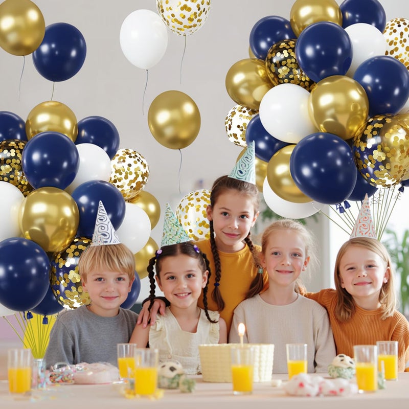 Zesliwy Navy Blue Gold Confetti Balloons Set,50pcs 12inch Royal Dark Blue Metallic Gold White Latex Balloons with Ribbon for Birthday Wedding Graduation Bridal Shower Party Decorations - Image 5