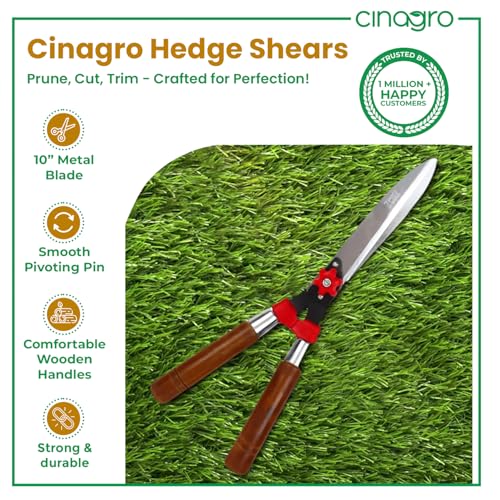 Cinagro Hedge Shears for Gardening (1 Pc, Metal Blade, Wooden Handle), Heavy Duty Hedge Pruner Shear Cutter & Plant Branch Cutter for Lawns or Garden, Garden Scissors for Cutting Plant Stem - Image 2