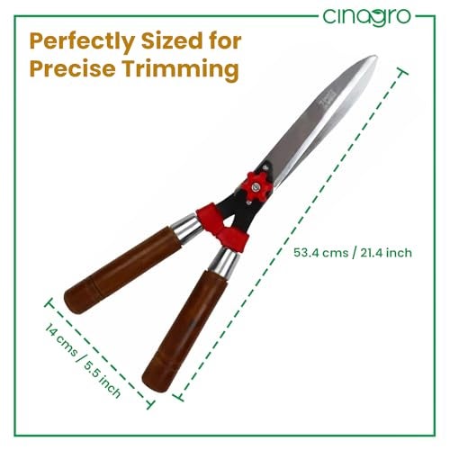 Cinagro Hedge Shears for Gardening (1 Pc, Metal Blade, Wooden Handle), Heavy Duty Hedge Pruner Shear Cutter & Plant Branch Cutter for Lawns or Garden, Garden Scissors for Cutting Plant Stem - Image 3