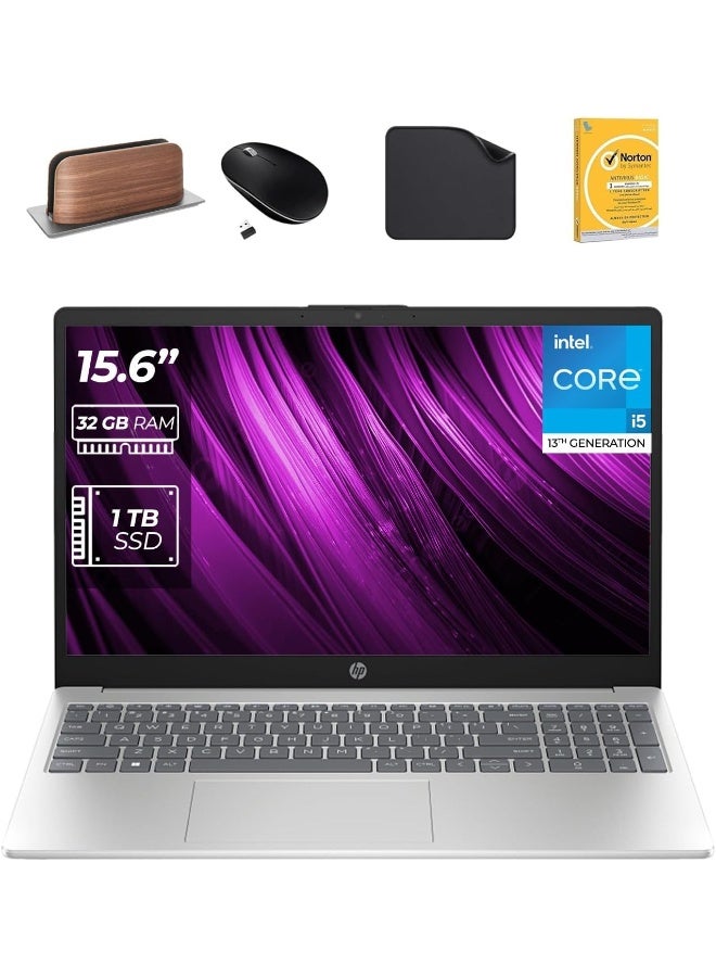 HP (نسخة مطورة) لابتوب 15.6 بوصة – الجيل 13 مع معالج i5-1334U، 32GB RAM، 1TB SSD، ويندوز 11 برو، شاشة FHD، كاميرا ويب، واي فاي (يشمل حامل لابتوب من الجيل الأول + ماوس + برنامج مضاد للفيروسات + وسادة ماوس) 15-fd0499nia(مطور) - Image 1