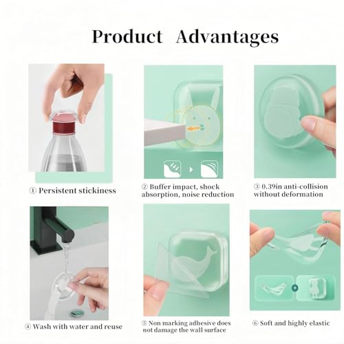 DLEST 6Pcs Door Bumper Wall Protectors Square Round Silicone Door Stopper for Door Handle Buffer Guard Shock-Absorbent Self Adhesive Cushioning Pad for Door Knob Desk Corner (4 * 4cm, Transparent) - Image 4