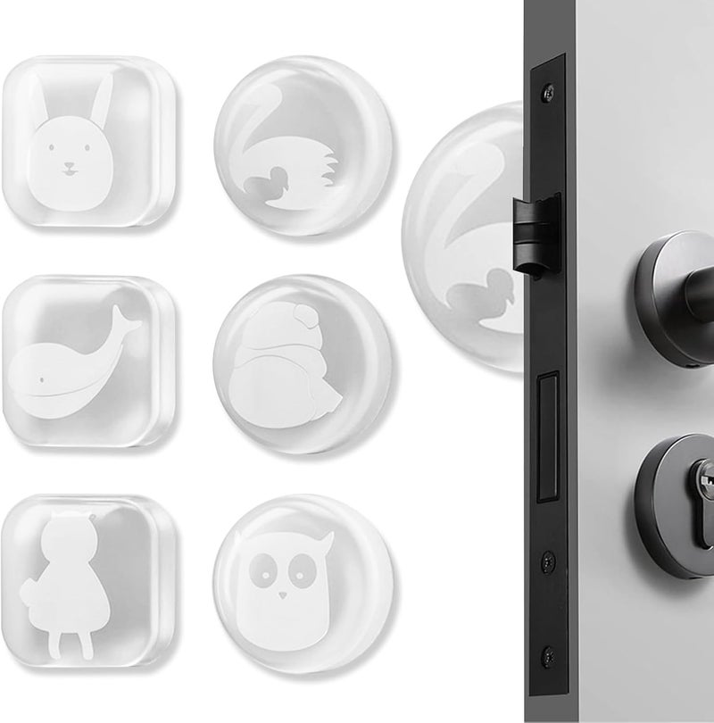 DLEST 6Pcs Door Bumper Wall Protectors Square Round Silicone Door Stopper for Door Handle Buffer Guard Shock-Absorbent Self Adhesive Cushioning Pad for Door Knob Desk Corner (4 * 4cm, Transparent) - Image 1
