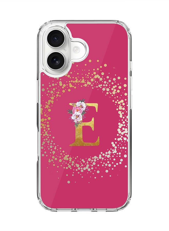 Classic Clear MagSafe Case for iPhone 17 , Hybrid Soft Case Flexible Edges Anti Drop TPU PC Gel Thin Transparent Cover [ Designed for iPhone 17 ] - Custom Monogram Initial Letter Floral Pattern Alphabet - E ( Deep Pink Rose )