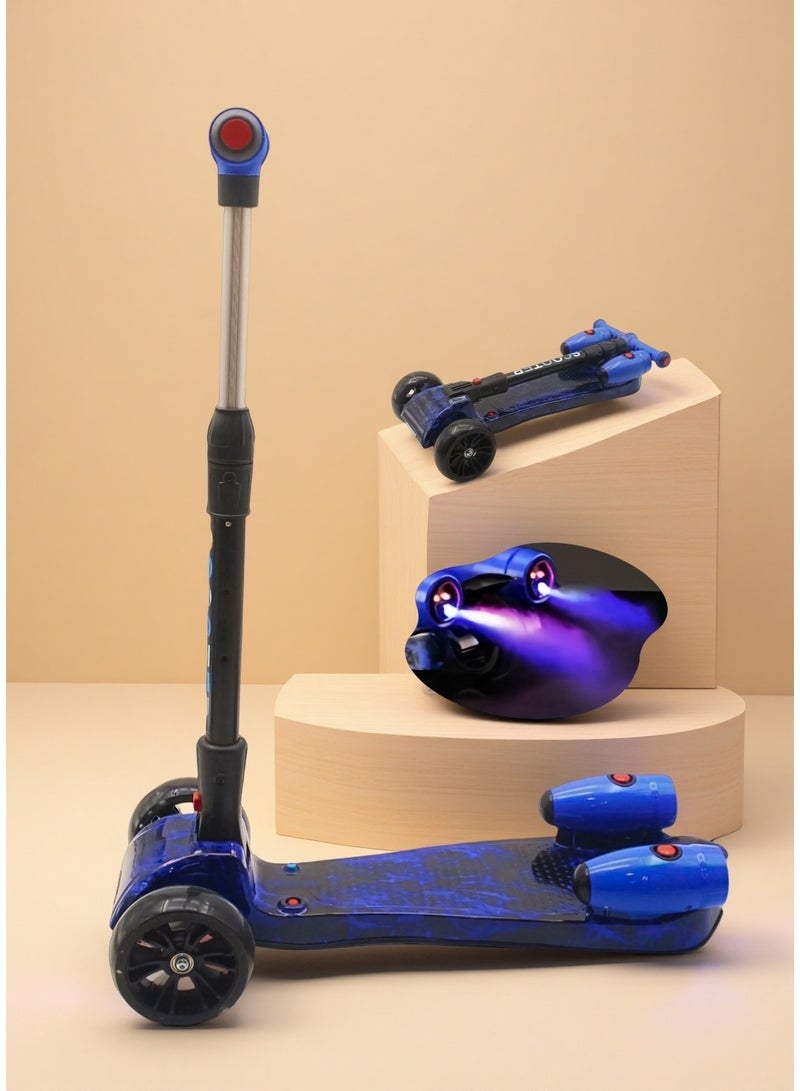 إيزي فيتشور سكوتر إيزي فيوتشر للأطفال بثلاث عجلات مع عجلات LED ومكبر صوت بلوتوث ورذاذ دخان - سكوتر ركل مائل للتوجيه للأعمار من 3 إلى 14 عامًا، ارتفاع قابل للتعديل وتصميم قابل للطي - Image 1