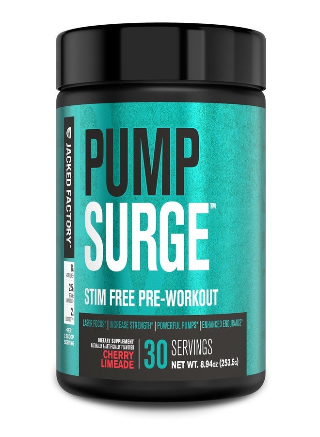 Jacked Factory Pumpsurge Caffeine Free Pre Workout for Men & Women - Nootropic Booster & Stim Free Pre Workout - Intense Pumps, Enhanced Focus - 30 Servings, Cherry Limeade - Image 1