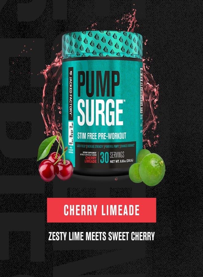 Jacked Factory Pumpsurge Caffeine Free Pre Workout for Men & Women - Nootropic Booster & Stim Free Pre Workout - Intense Pumps, Enhanced Focus - 30 Servings, Cherry Limeade - Image 4