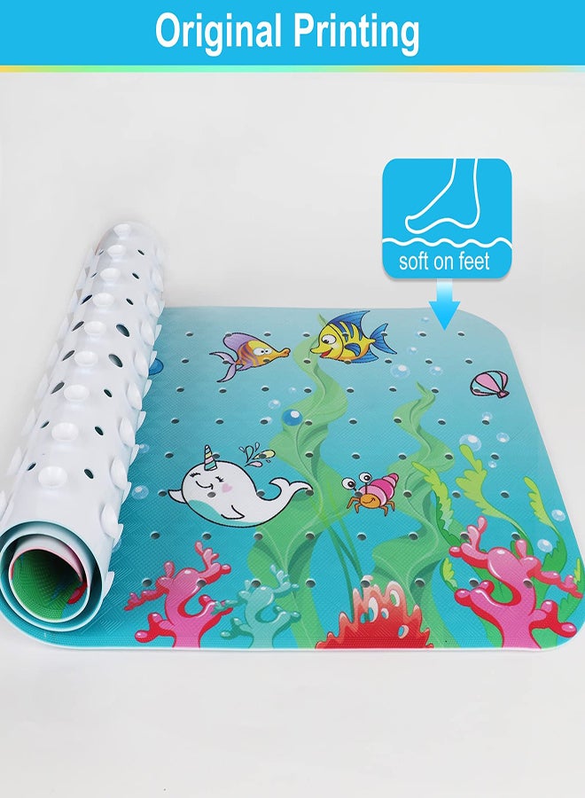 حصيرة حمام غير قابلة للانزلاق للأطفال، 40x16 بوصة حصيرة استحمام إضافية طويلة للأطفال، حصيرة دش غير قابلة للانزلاق مع أكواب شفط وفتحات تصريف، قابلة للغسيل في الغسالة ومتينة - Image 3