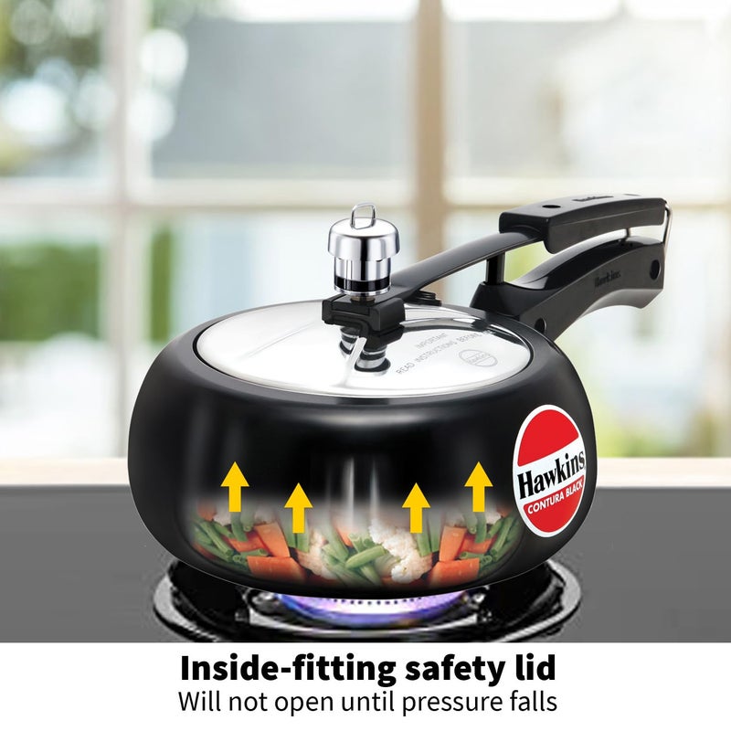 هوكينز كونتورا طنجرة ضغط من الألومنيوم المؤكسد الصلب بغطاء داخلي 2 لتر ، أسود - Image 5