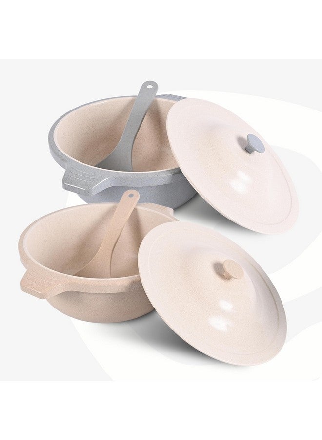 Eha Earth Friendly Serving Bowls with Lid | Microwave Safe | Made with Rice Husk and Bamboo Fibers | 2500 ml Each | Set of 2 | Sand-Azure - Image 1