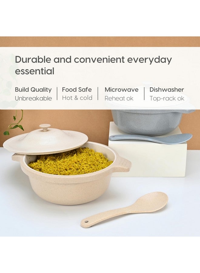 Eha Earth Friendly Serving Bowls with Lid | Microwave Safe | Made with Rice Husk and Bamboo Fibers | 2500 ml Each | Set of 2 | Sand-Azure - Image 4