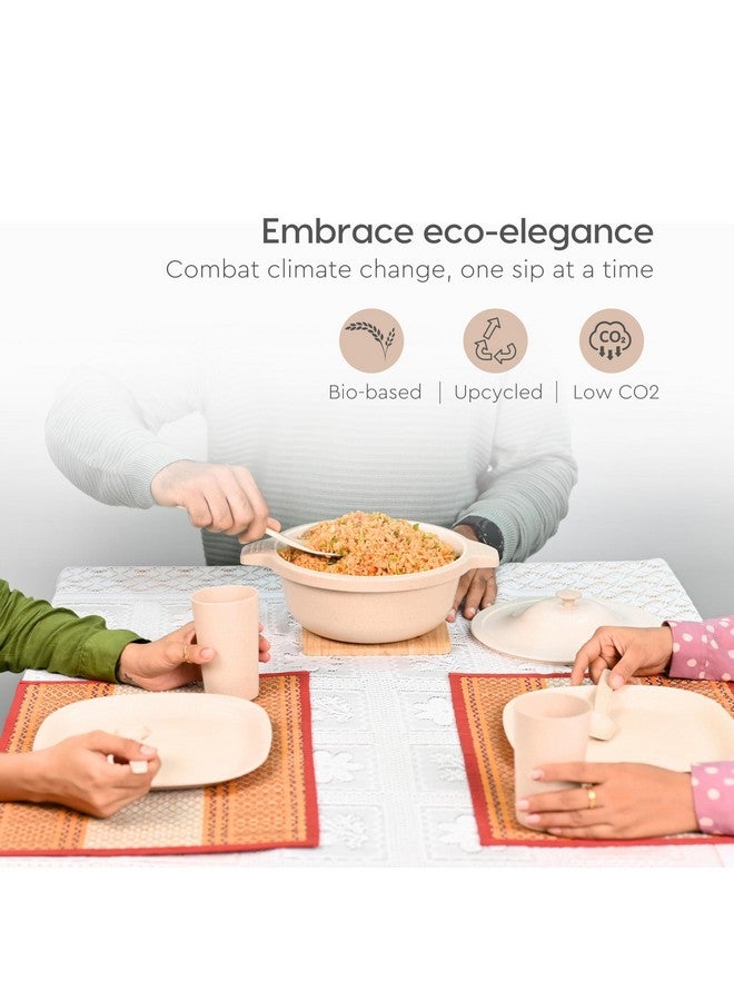 Eha Earth Friendly Serving Bowls with Lid | Microwave Safe | Made with Rice Husk and Bamboo Fibers | 2500 ml Each | Set of 2 | Sand-Azure - Image 3