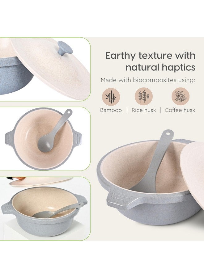 Eha Earth Friendly Serving Bowls with Lid | Microwave Safe | Made with Rice Husk and Bamboo Fibers | 2500 ml Each | Set of 2 | Sand-Azure - Image 5